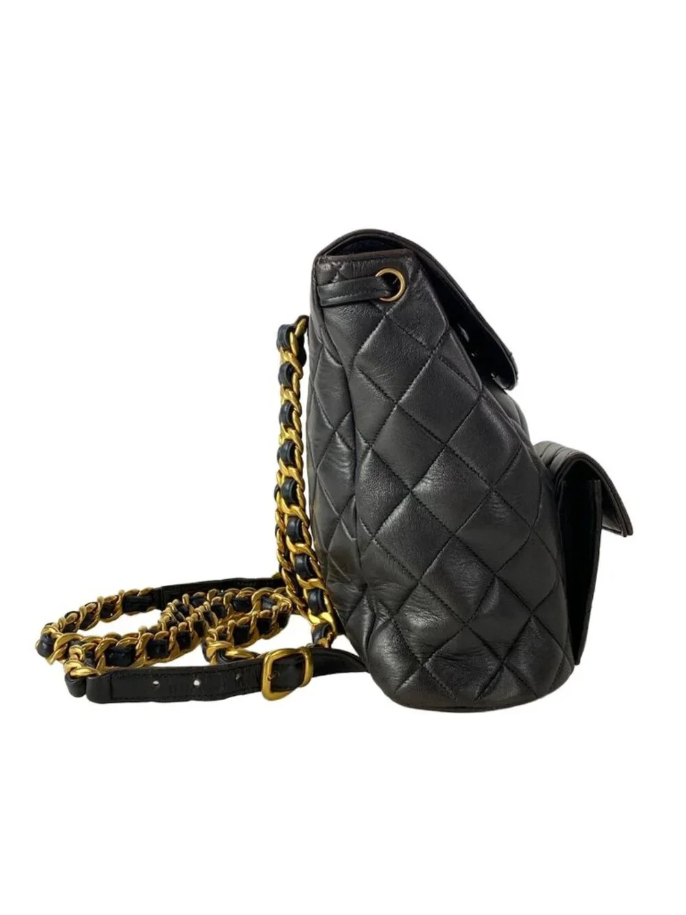 Chanel Backpack Quilted Black Chain Shoulder Gold Lambskin